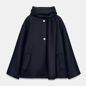 (#16) Zara WOOL BLEND SHORT COAT WITH SCARF